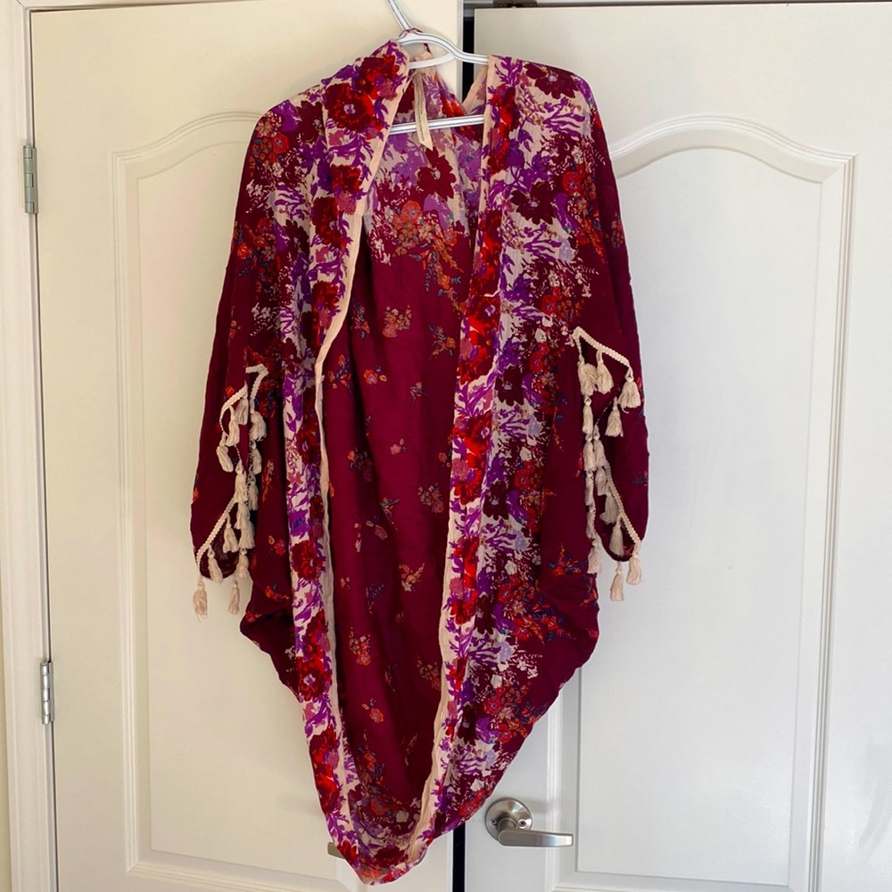 Free People Floral Kimono Shawl Wrap